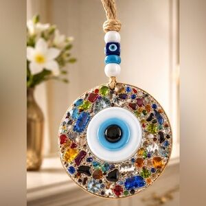 Hand painted glass evil eye wall decor